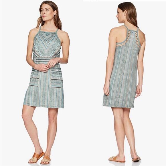 Prana Women's Dresses Prana Ardor Dress Aqua Halter Built in Bra ZZ25 - Picture 1 of 9